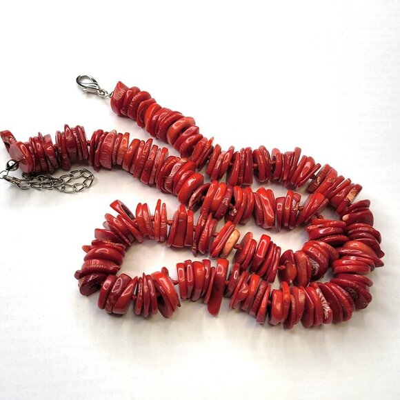 Womens Red Coral Necklace  Disc Beaded Necklace - Picture 5 of 16